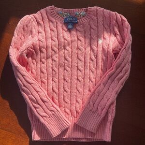 Girls Polo pink ribbed sweater